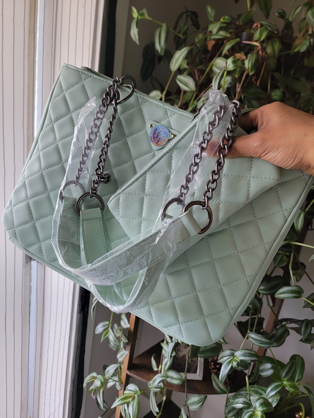 1 Left! Quilted Vegan Leather Shoulder Bag With Pouch